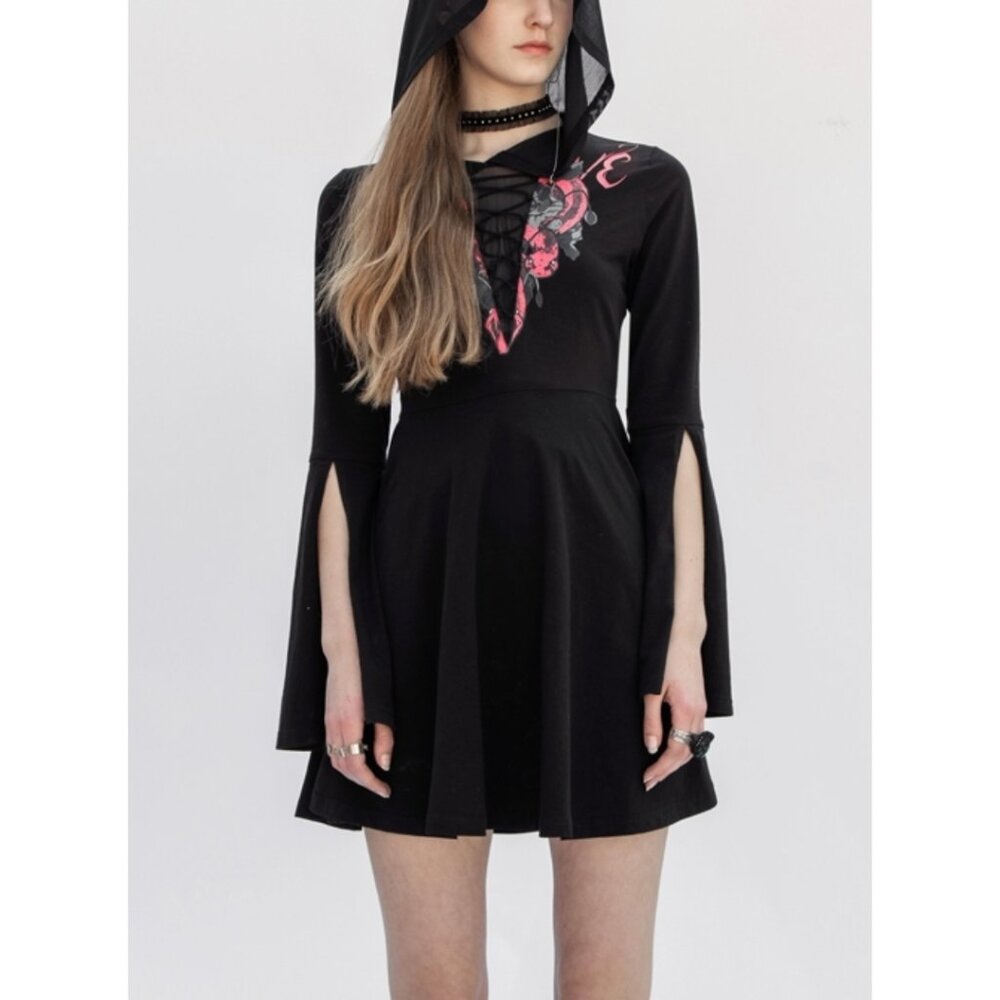 PUNK RAVE Mystery Story Gothic hooded mini dress